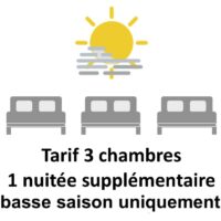 1 nuitée supplémentaire - 3 chambres du 01/01/25 au 28/06/25 et du 30/08/25 au 20/12/25